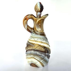 Imperial Carmel Slag Glass Cruet. Stands 7&quot; Tall x 3&quot; Wide. Marbled Brown Swirl EAPG Style.
