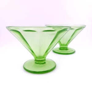 Federal Uranium Green Coupe Glasses: Art Deco Barware, Set of 2