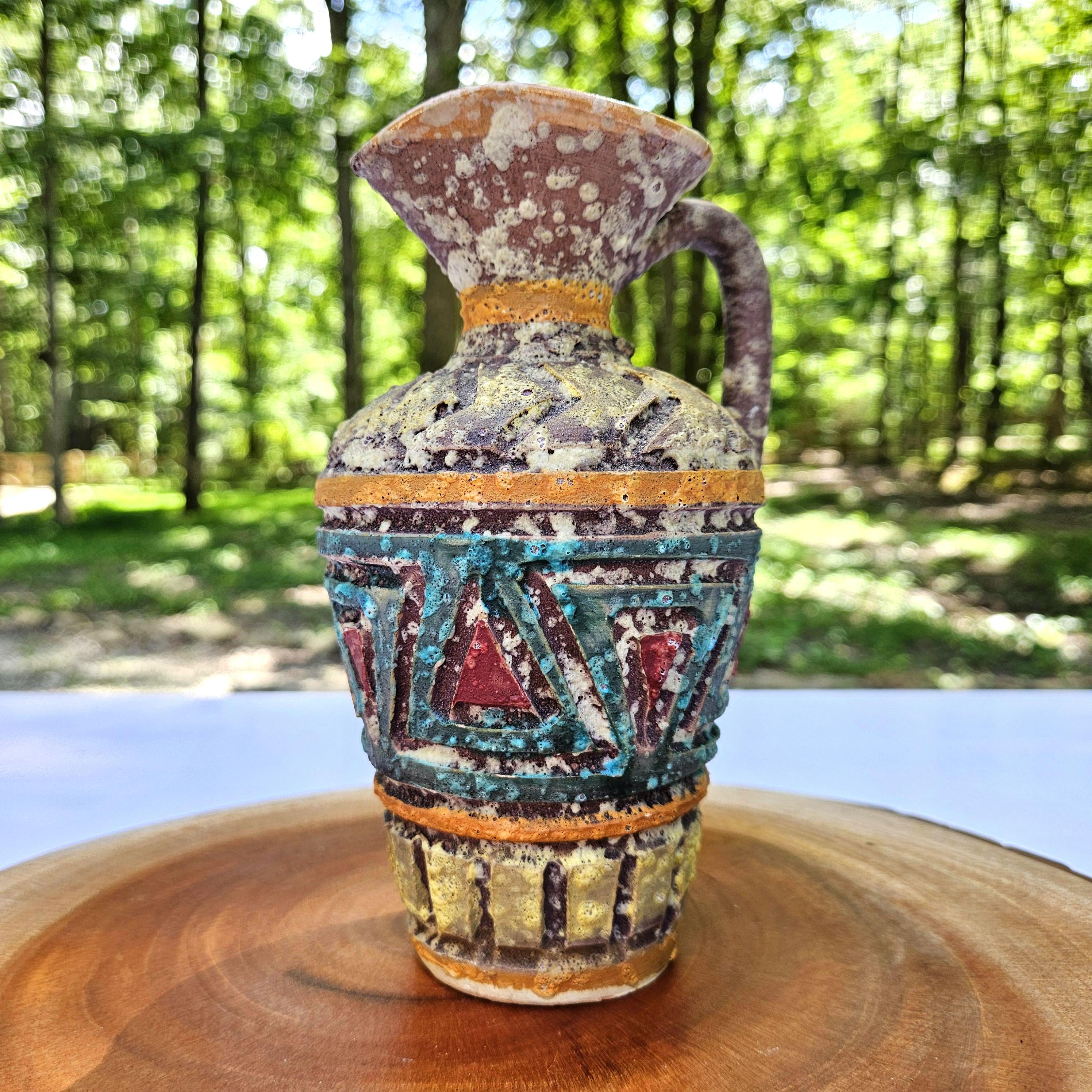 ヴィンテージ イタリア製 溶岩釉 フィレンツェ風 ピッチャー 花瓶。高