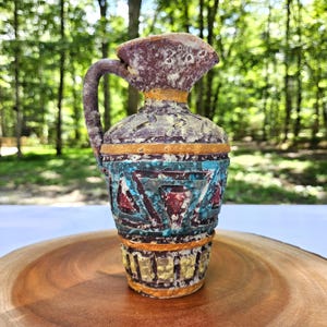 Vintage Italian Lava Glaze Florentine Pitcher Vase.  7&quot; Tall x 5&quot; Wide.