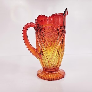 Vintage Viking Glass Amberina Yesteryear Hobstar Glass Pitcher. 8.5&quot; Tall x 5&quot; Wide.