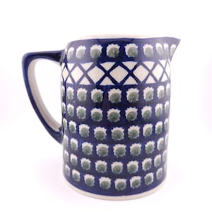 Boleslawiec Polish Pottery Pitcher. Handpainted Ceramic Pitcher. Blue and White Folk Art. Stands 5&quot; Tall x 5&quot; Wide.