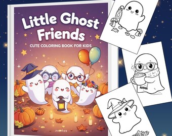 25 Little Ghosts Coloring Pages for Kids | Cute Kawaii Coloring Book | Friendly Halloween Characters | Printable PDF