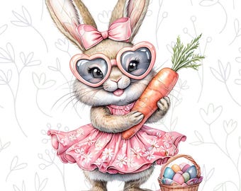 Girl Easter Bunny PNG File, Easter Shirt Design, Digital Download, Printable Easter Image, T-Shirt Art, Holiday Clipart
