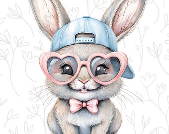 Easter Bunny with Hat PNG, Cute Digital Download, DTF Easter Art, Bow Tie Bunny Design, Easter Clipart