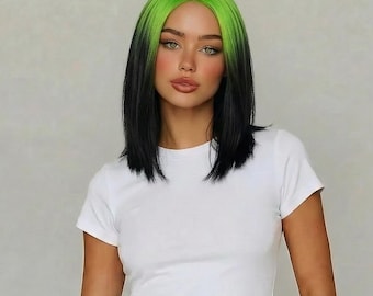 Blk, mint neon green fullcap wig new Ombre Mint Green Wig, Full Cap Green Wig, Dark Rooted, Yaki  main image 2