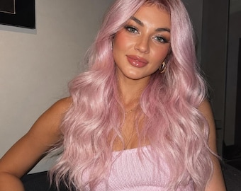 Long Lace Front Pink Wig 22 Inch Pastel Wavy Wig Glueless Wig | Kristen