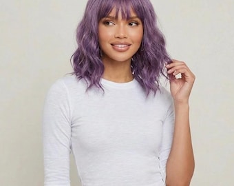 Lilac Purple Wig with Bangs 14 Inch Ombre Wavy Cosplay Costume Short Wig | Norah