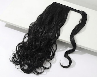 Black Wrap Around Ponytail Extension | Curled 18" Long Ponytail |  Ponytail Extension Heat-Resistant Hairpiece