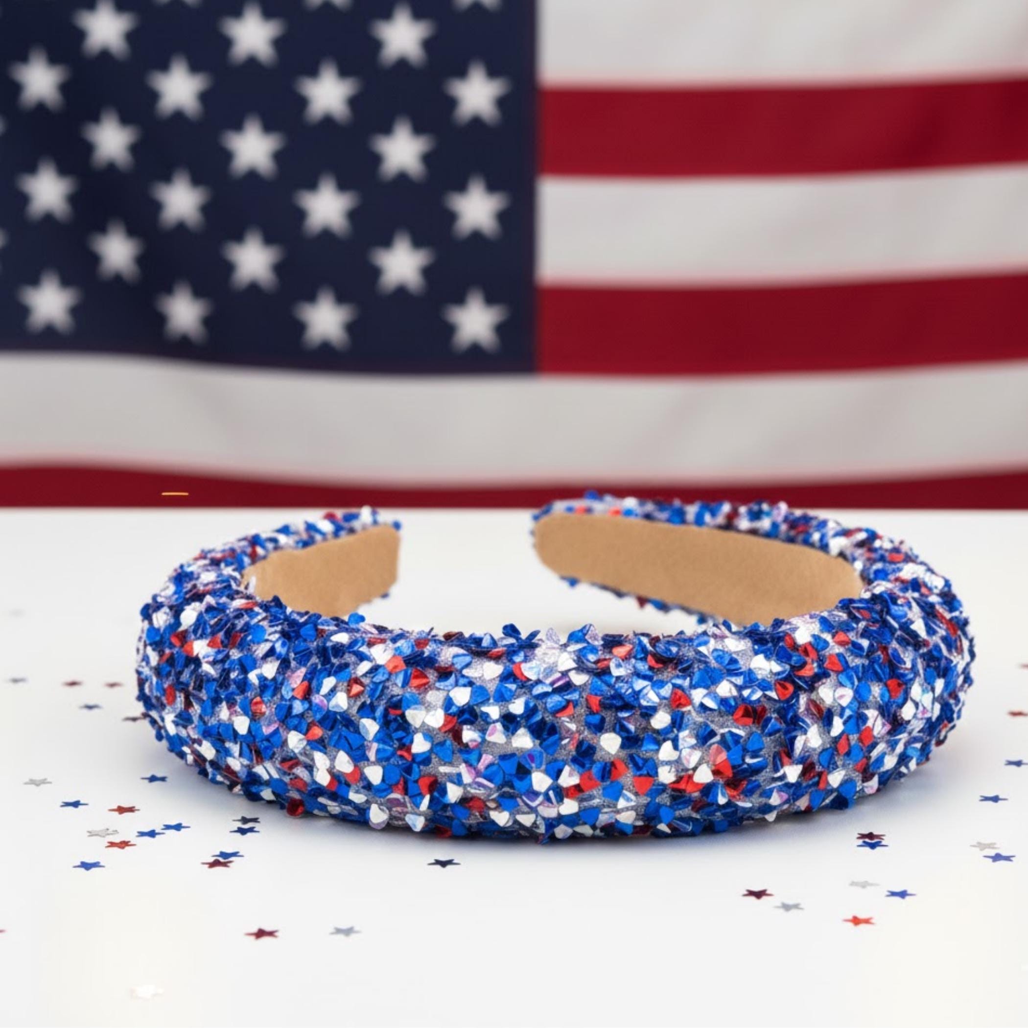 NOT FOR SALE - Patriotic Red White Blue Sequin Headband Top Knot 4th of July Red White Blue Sequin Top Knot Headband - 4th of July - Etsy main image 4