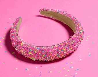 Pink Sprinkle Headband | Donut Theme Beaded Hairband | Candy Accessory | Gift for Her