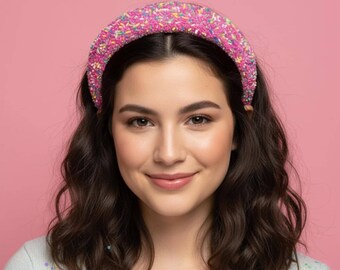 Pink Sprinkle Headband | Donut Themed Beaded Hair Accessory | Candy Style Statement Headband for Girls and Women | Gift for Her
