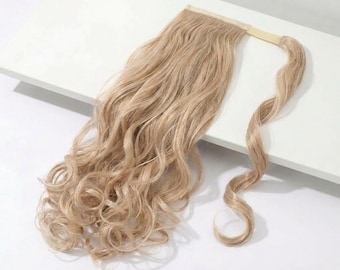 Blonde Wrap Around Ponytail Extension | Curled 18" Long Ponytail | Ash Blonde Ponytail Extension | Heat-Resistant Hairpiece