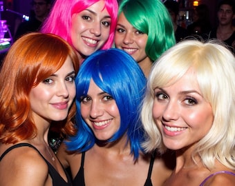 Rainbow Party Wig Kit | Assorted Neon Wigs with Heart Sunglasses | Bachelorette Party Bundle