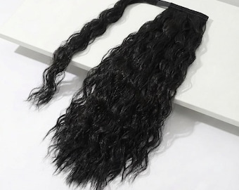 Wavy Wrap Around Ponytail Extension | 22" Long Black Ponytail | Beach Wave Texture | Heat-Resistant Hairpiece