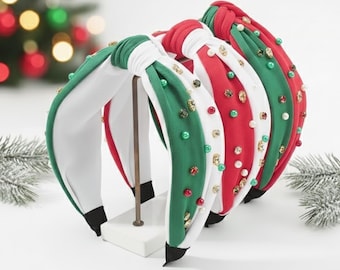 Fascia Natalizia Con Fiocco Rosso E Perle - Cerchietto Festivo Con Strass, Accessorio Invernale Per Capelli, Regalo Di Natale - 5
