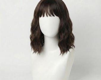 Dark Chocolate Wavy Bob Wig | 14 Inch Glueless Silk Fibre Hair | Bianca