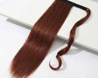 Extension per coda di cavallo avvolgente color castano ramato, lunga 56 cm, rossa, liscia e setosa / Extension per capelli a coda di cavallo dall'aspetto naturale e resistente al calore.