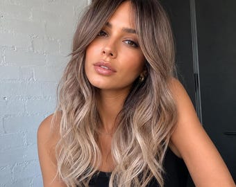 Ash Blonde Wig with Bangs Wavy 16 Inch Glueless Wig | Harlow