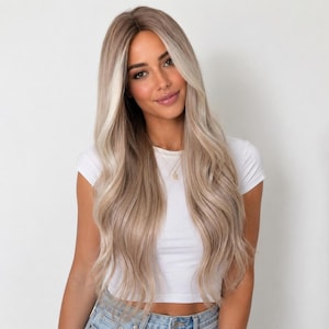Long Blonde Wig 28 Inch Layered Wavy Wig with Face-Framing Highlights | Alexandra