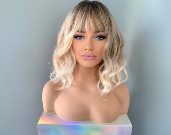 Short Blonde Wig with Bangs | Body Wave Blonde Bob 14 Inch Glueless Wig for Everyday Wear | Rebecca