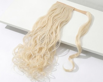 Blonde Wrap Around Ponytail Extension | Curled 18" Long Ponytail | Platinum Blonde Ponytail Extension | Heat-Resistant Hairpiece