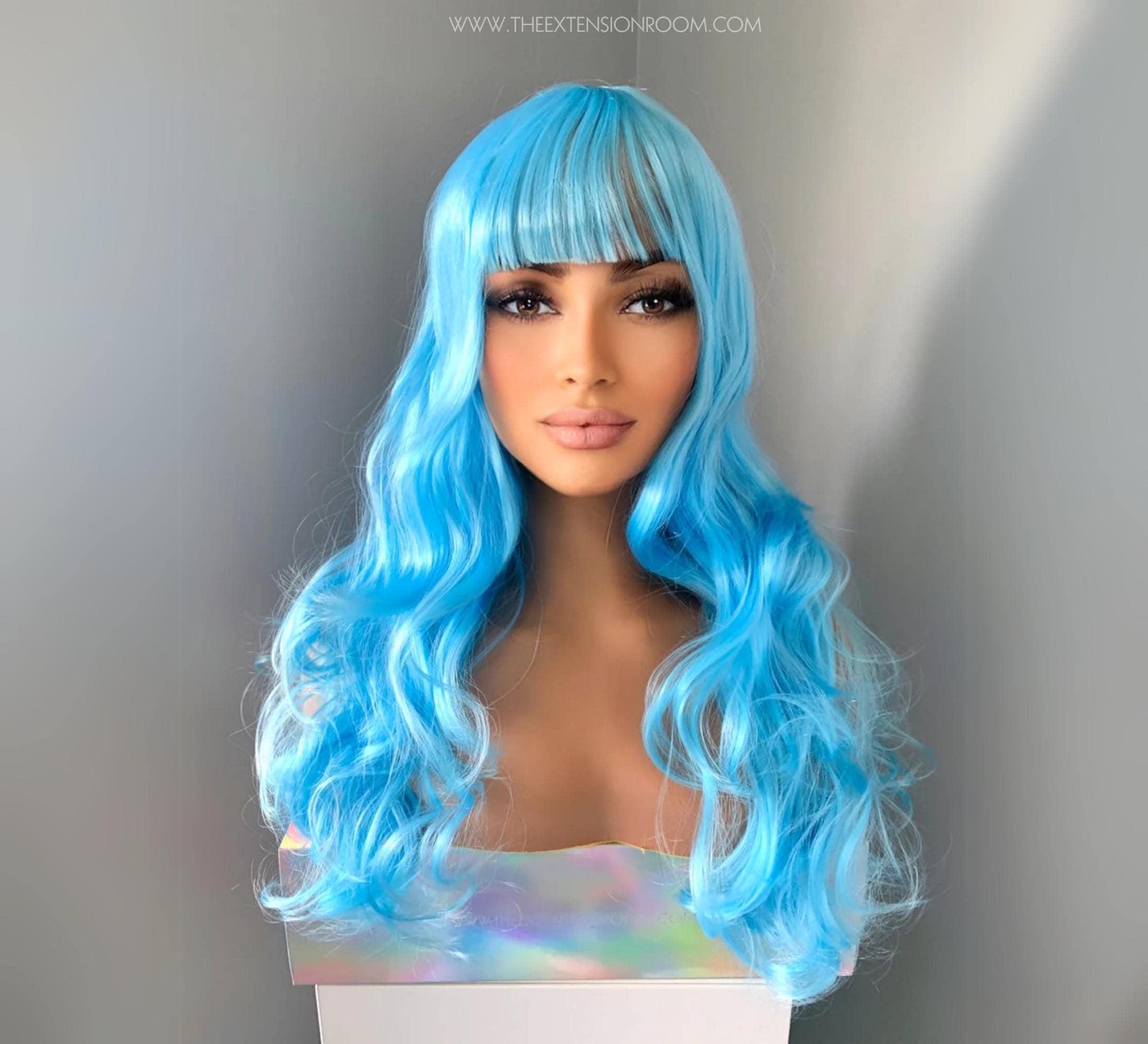 Blue bang custom wig Cosplay Blue Short Hair Long Bangs Layered Party Cosplay  main image 4