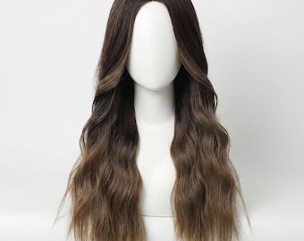 Brown Ombre Wig Long Wavy Brunette Balayage, 24 Inch Glueless | Brooke