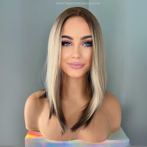 Short Ombre Blonde Wig | 16 Inch Straight Wig with Low Lights | Jenna