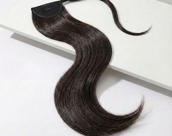 Dark Brown Wrap Around Ponytail Extensions 22 Inch Long Sleek Straight Ponytail | Heat-Resistant, Natural Look Ponytail Hairpiece