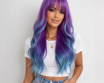 Ombre Purple Blue Wig with Bangs | Long 26 Inch Pastel Cosplay Costume Wig | Blossom