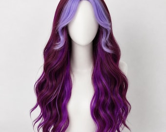 Long Purple Wig with Highlights | 26 Inch Wavy Ombre Wig | Harmony