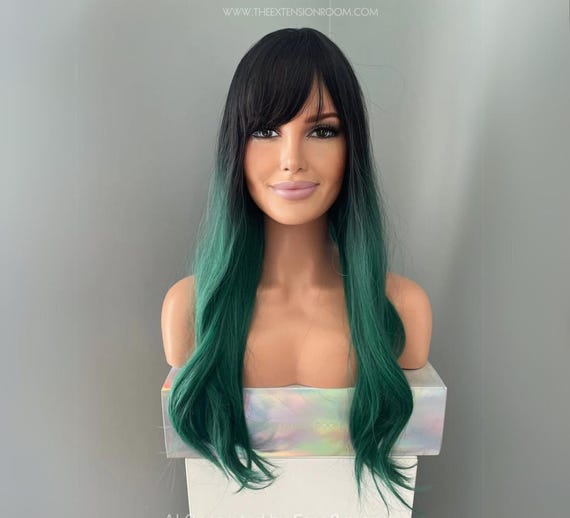 22”  GREEN FULL CAP Wig with Bangs Long Straight Wigs 2 Tone Dark Roots ? NEW Amazon.com: WIGER Long Green Wigs with Bangs Straight Dark  main image 2