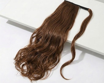 Brown Wrap Around Ponytail Extension | Curled 18" Long Ponytail | Brunette Ponytail Extension Heat-Resistant Hairpiece