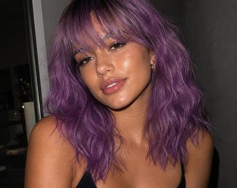Short Purple Wig with Bangs 14 Inch Ombre Wavy Cosplay Costume | Norah