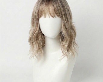 Short Blonde Wig with Bangs | Short 14 Inch Body Wave, Glueless Wig | Rebecca