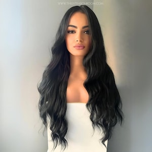 ロング ブラック ウィッグ | ウェーブ グルーレス ウィッグ | ナチュラル、ファッション、コスプレ、普段使いに最適な 28 インチ ロング ウィッグ (女性用) | Valentina