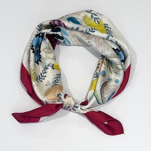 Red Botanicals celestial Square Scarves Satin Head Neck Scarf Neckerchief Floral Bandana Hair Wraps Wrist Handbag Gift Mother’s Day