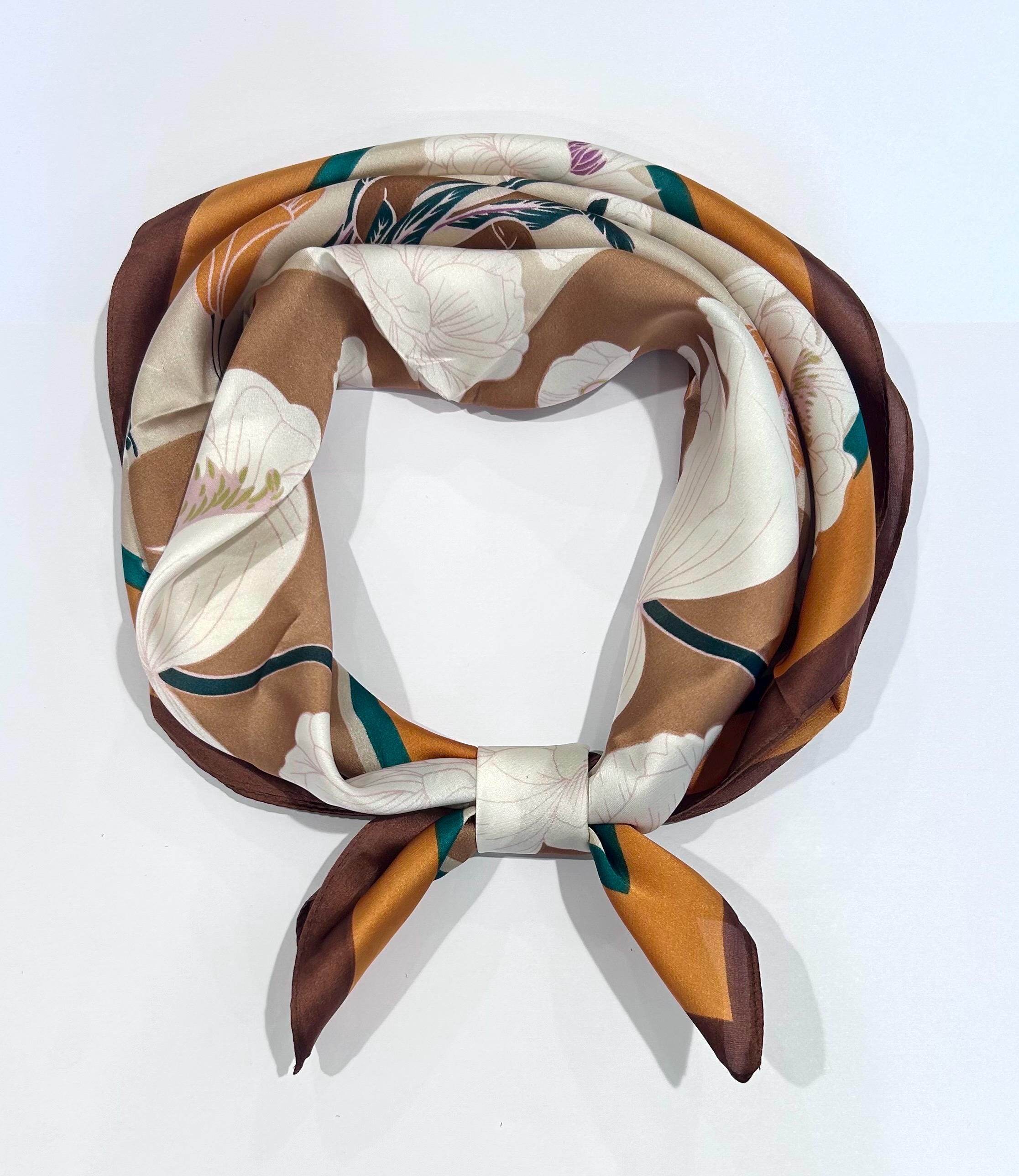 Vintage Paisley Botanical Scarf Satin Head Scarf Brown Orange Rust — free download