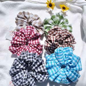 Gingham Checkered Oversized Scrunchie, Plaid Spring Hair accessories, Trendy Jumbo Scrunchie, Hair Scrunchie, Large Scrunchie, XXL Scrunchie