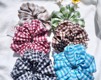 Gingham Checkered Oversized Scrunchie, Plaid Spring Hair accessories, Trendy Jumbo Scrunchie, Hair Scrunchie, Large Scrunchie, XXL Scrunchie