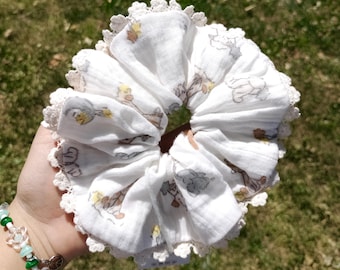 Cottagecore Lace Oversized Scrunchie, Soft Girl Hair accessories, Trendy Jumbo Animal Scrunchie, Bunny Hair Scrunchie, Bridemaid Scrunchie