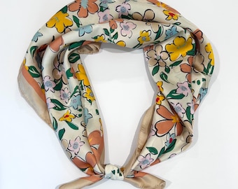 Vintage Floral Colorful Square Scarves Satin Head Neck Scarf Cute Neckerchief Bandana Hair Wraps Wrist Handbag Gift Mother’s Day Gift