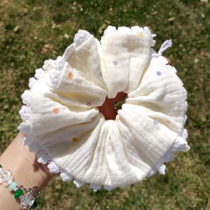 Cottagecore Lace Oversized Scrunchie, Soft Girl Hair accessories, Trendy Jumbo Scrunchie, Pastel Dot Hair Scrunchie, Bridemaid Scrunchie
