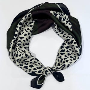 Vintage Grün Braun Leopard Tiger Print Quadratische Schals Geometrische Satin Kopf Hals Schal Seide Halstuch Bandana Haar Wraps Handgelenk Handtasche