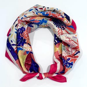 Vintage Abstract Botanical Style Square Scarves Satin Colorful Head Scarf Silky Neckerchief Bandana Hair Wraps Wrist Handbag