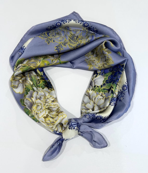 Vintage Silk Lavender Floral Scarf Headband New! Purple Hair Wrap Bow Head Scarf Eggplant Veggies Rockabilly  main image 4