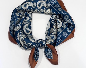 Vintage Paisley Boho Square Scarves Satin Head Neck Scarf Blue Silky Neckerchief Bandana Hair Wraps Wrist Handbag Gift Mother’s Day Gift
