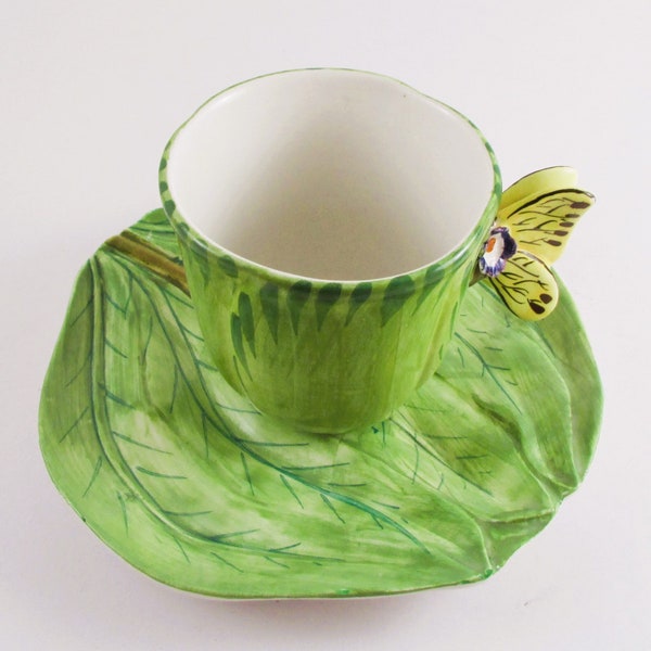 Este Ceramiche Porcellane S.p.A Trompe l'Oeil Butterfly on Leaf Cup and Saucer, Made in Italy, Hand-Painted - 40% off Original Listed Price!