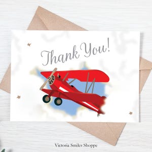 Editable Airplane Baby Shower Thank You Card 5&quot; x 3.5&quot;